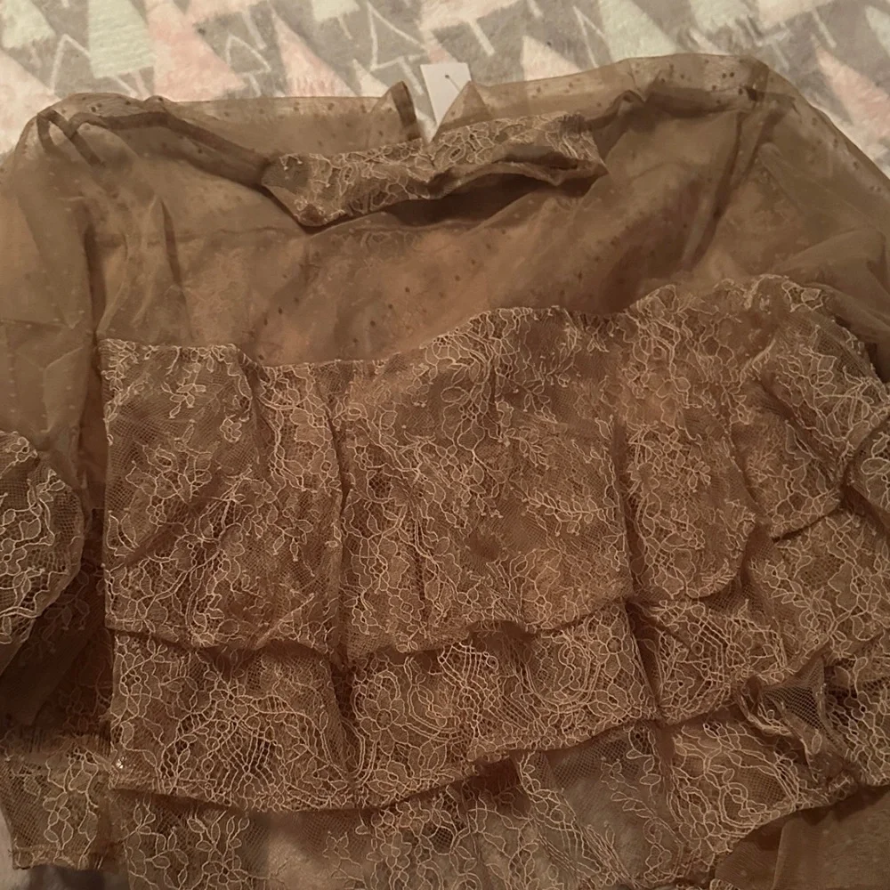 LOFT Velvet Dotted Chantilly Lace Ruffle Top - Picture 6 of 8